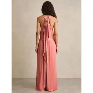REISS ROSIN Satin Wide Leg Draped Jumpsuit